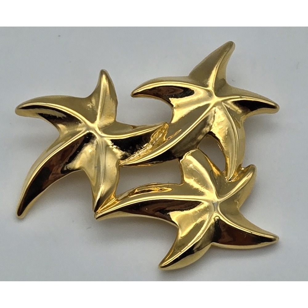 Gold Tone Starfish Brooch Vintage Coastal Chic Ocean Beach Sea Life‎ Pin